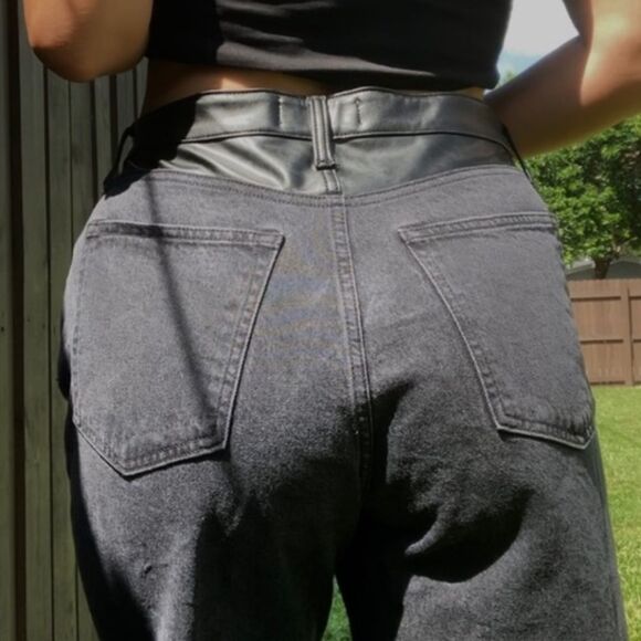 Abercrombie & Fitch Black Faux Leather Waist Jeans: ‘90s Relaxed Jean High Rise - Picture 3 of 7